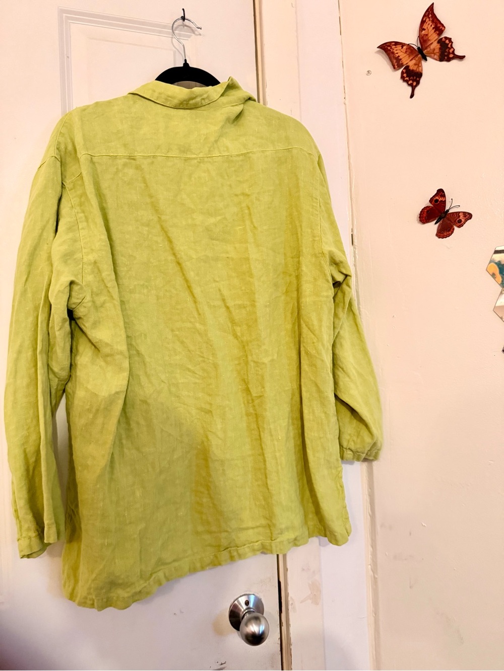 Light Green Linen Button-Up Shirt Jacket - Picture 3 of 3